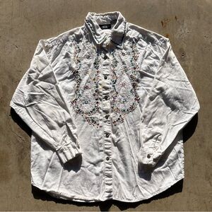 Vtg 90s Cottagecore Pasta Women’s Large Embroidered Floral Bohemian Button Shirt